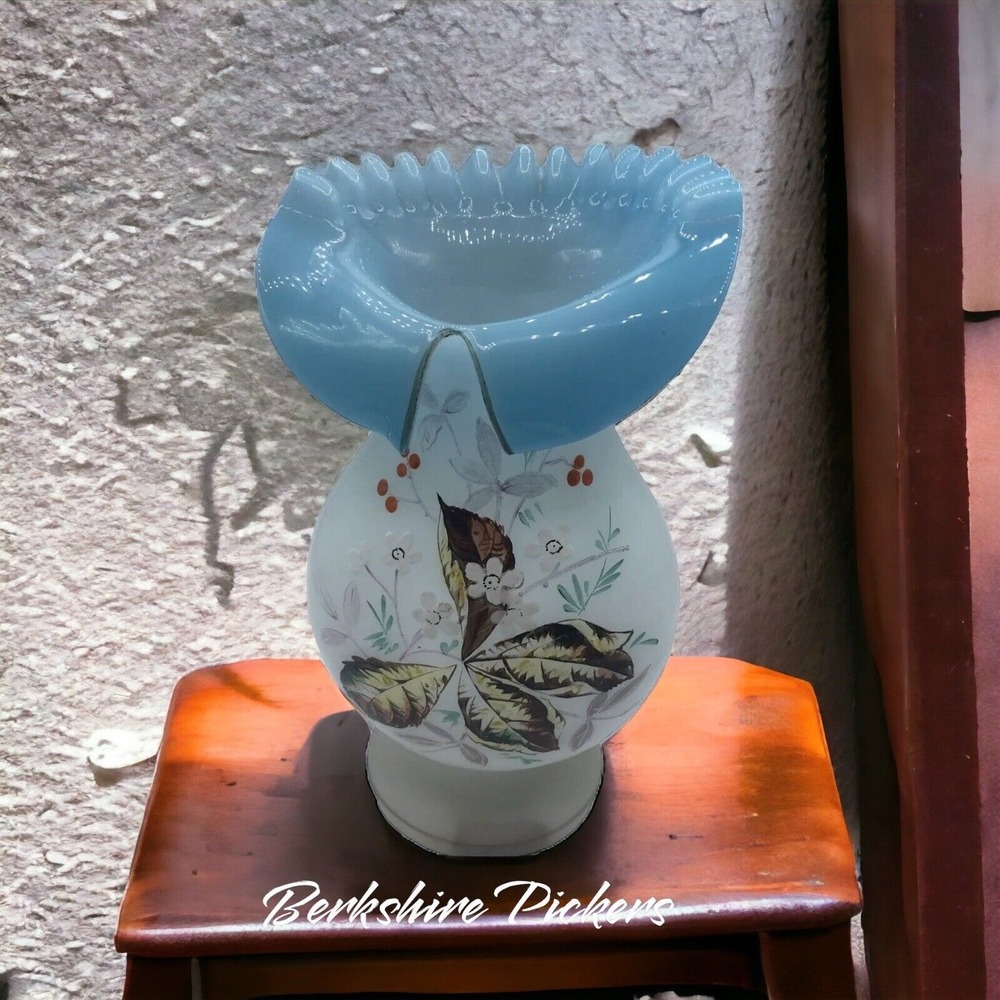 Bristol handblown glass‎ Ruffled Collared Vase hand painted UNIQUE